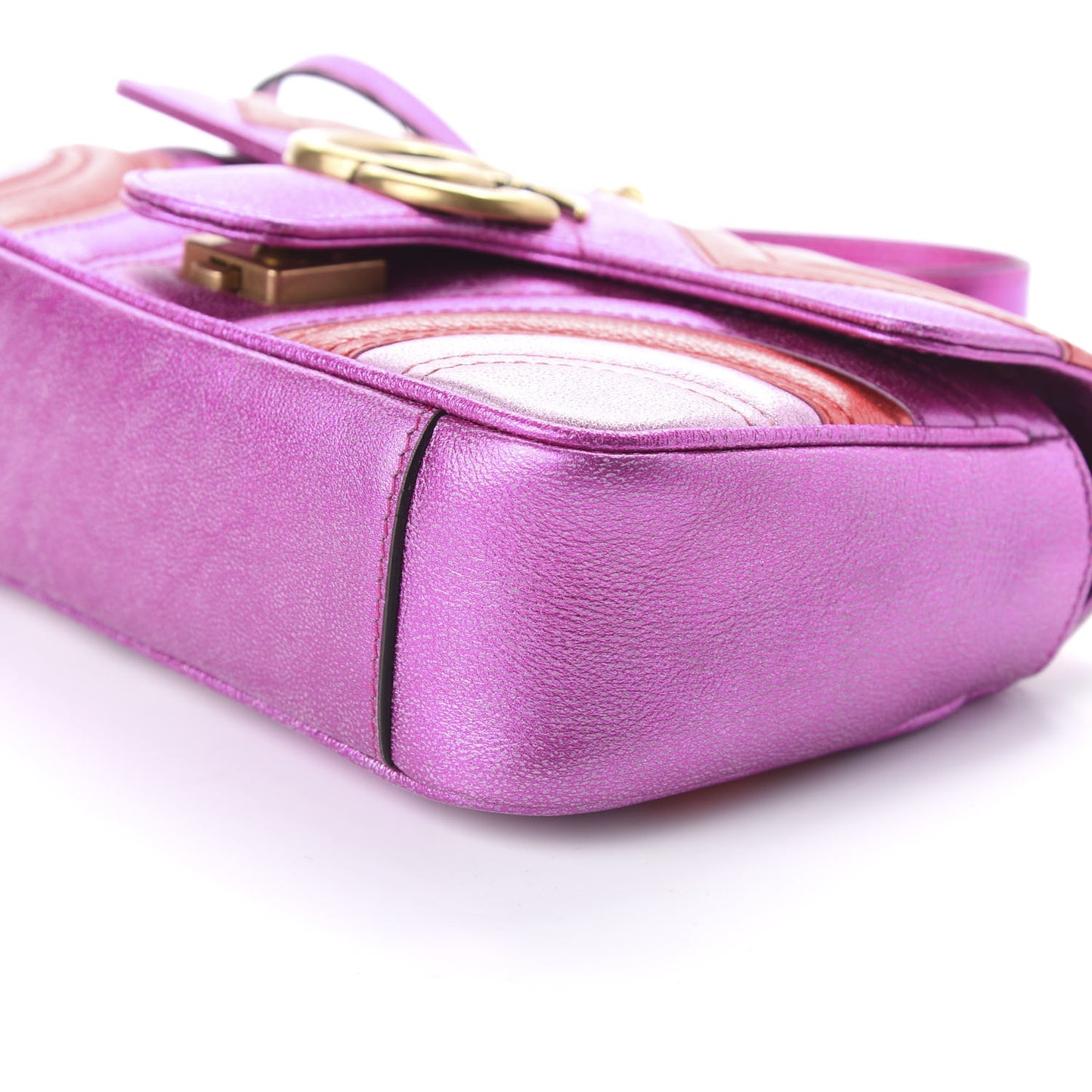 Metallic Calfskin Matelasse Mini GG Marmont Shoulder Bag Fuchsia