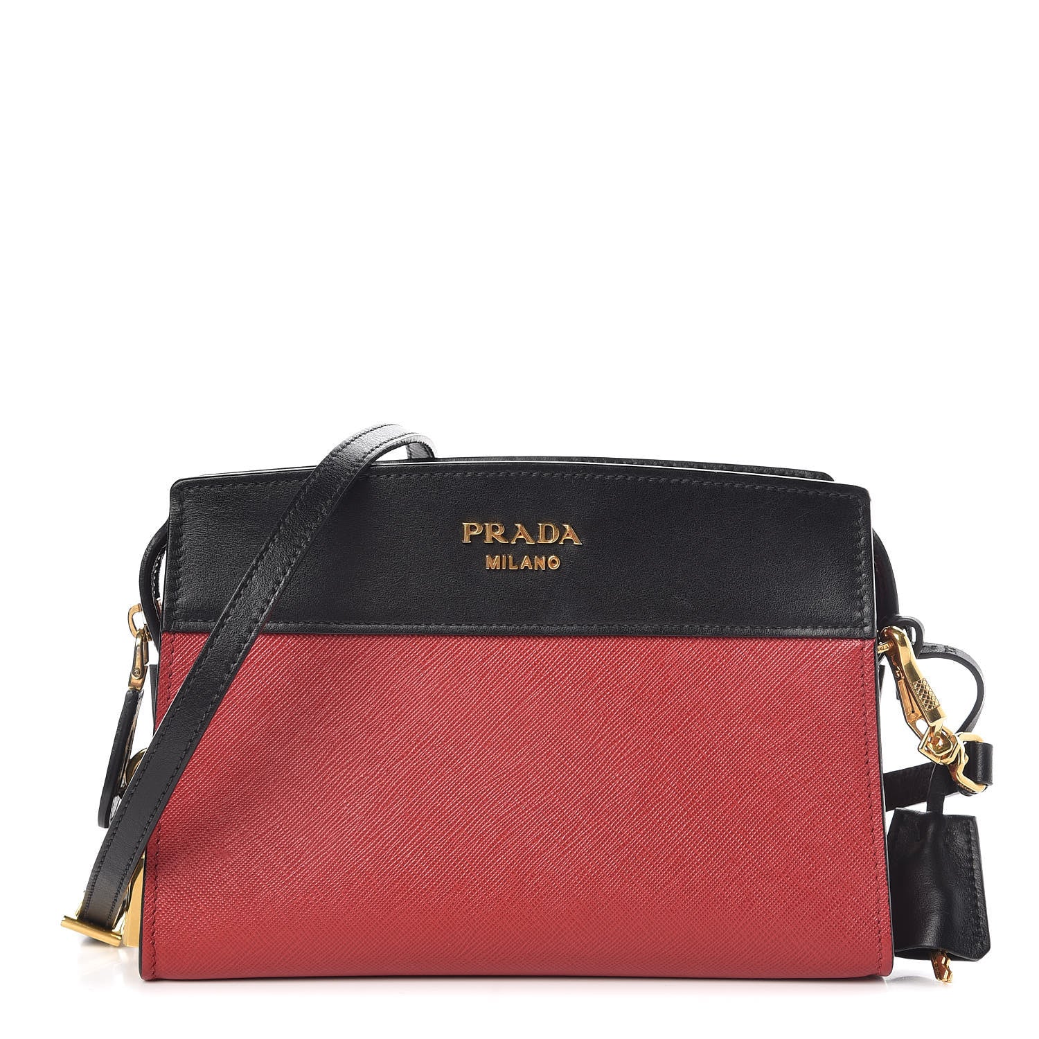 Prada Saffiano City Calfskin Esplanade Crossbody Bag Fuoco Black 1 of 9