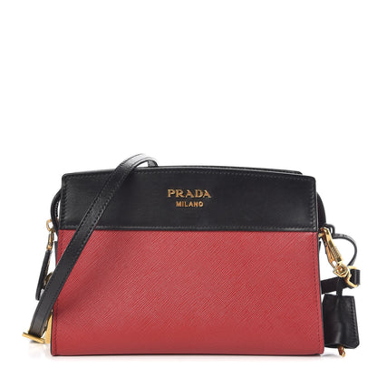 Prada Saffiano City Calfskin Esplanade Crossbody Bag Fuoco Black 1 of 9