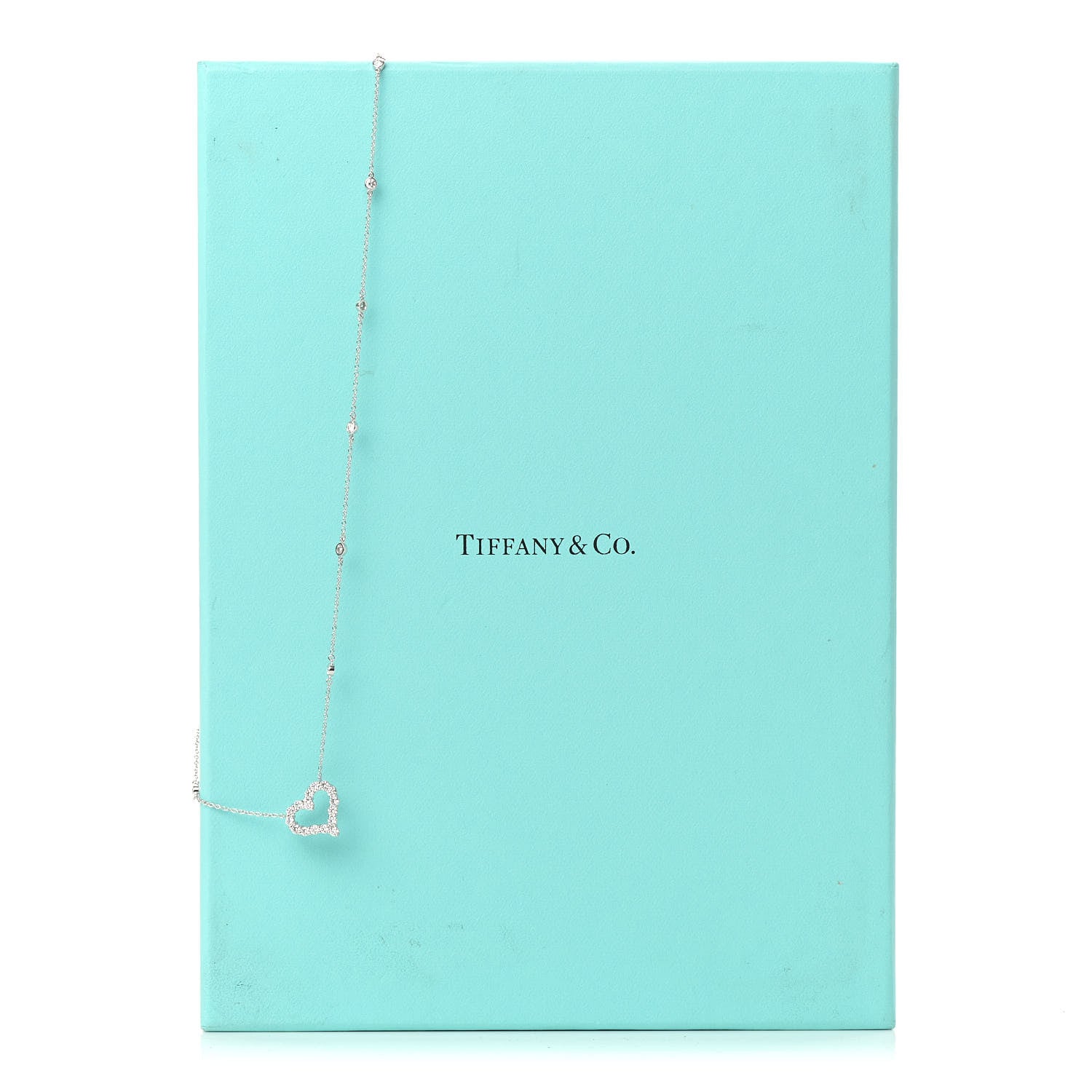 Tiffany Platinum Diamond Heart Station Pendant Necklace 7 of 7