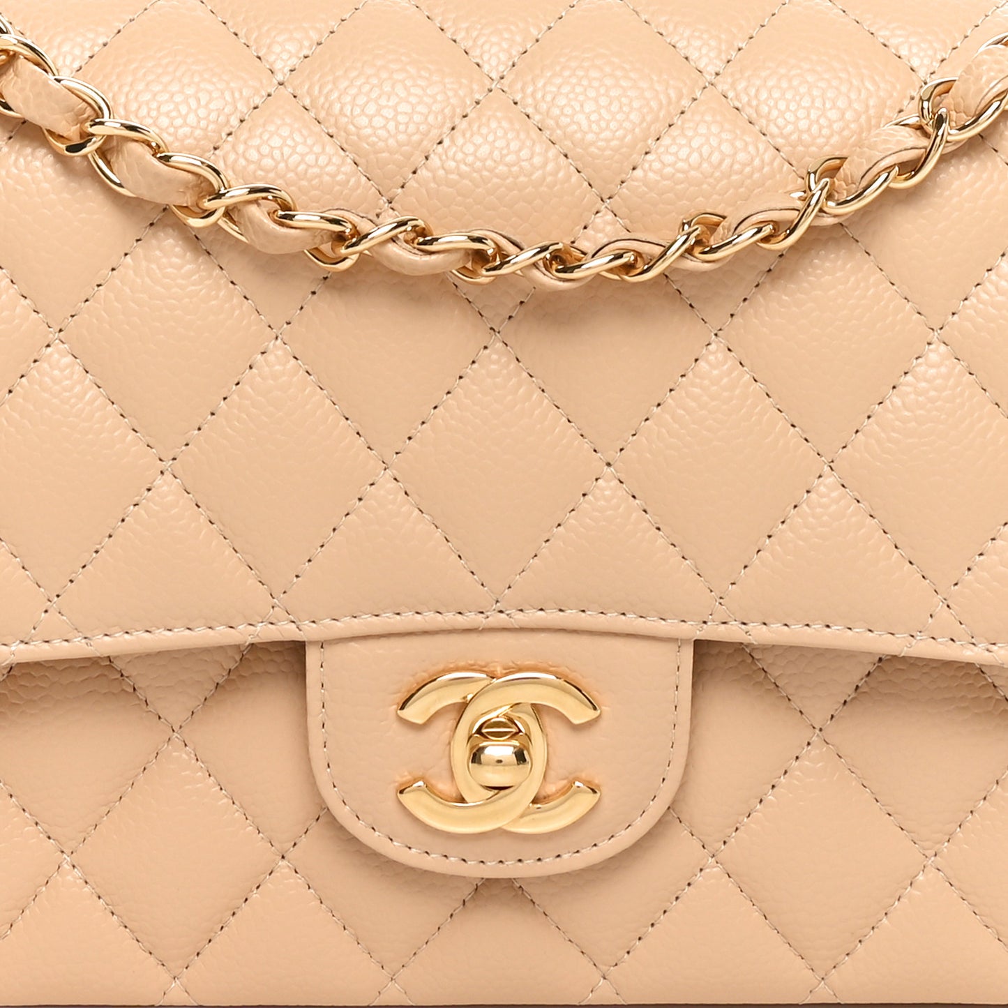 Caviar Quilted Medium Double Flap Light Beige