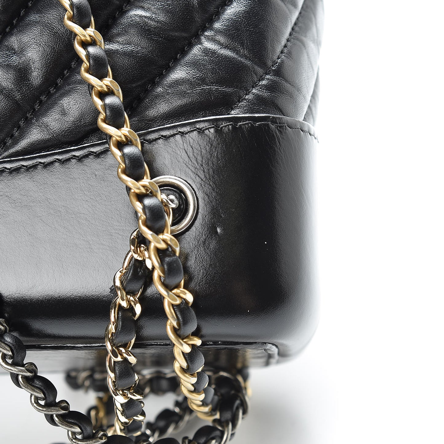 Aged Calfskin Chevron Quilted Small Gabrielle Backpack Black