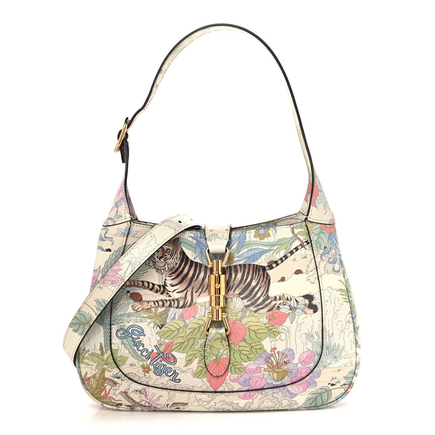 New Shangai Calfskin Tiger Savanah Small Jackie 1961 Hobo Chalky White Multicolor