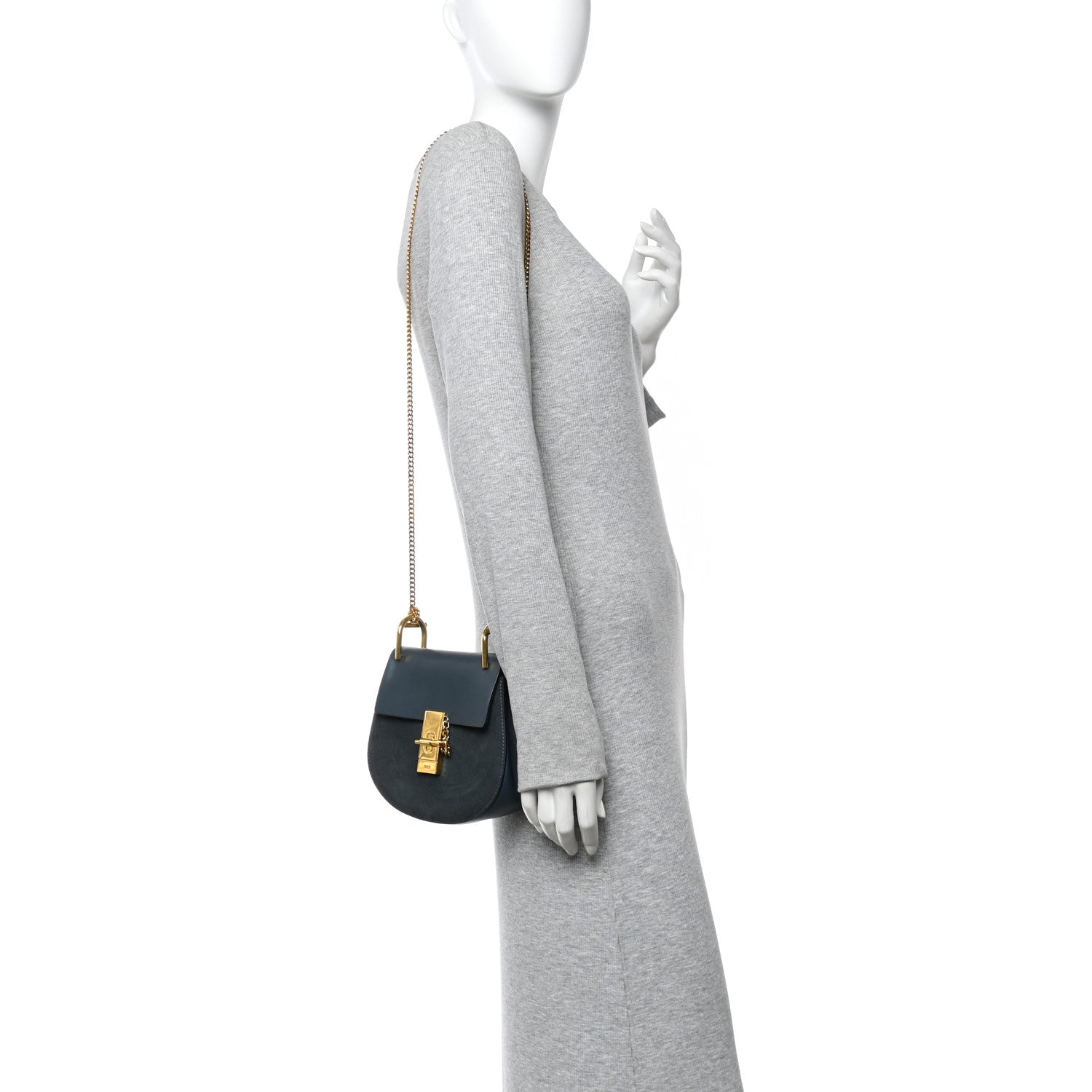 Chloe Suede Smooth Calfskin Mini Drew Shoulder Bag Cloudy Blue 2 of 10