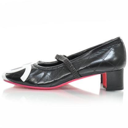 Chanel Leather Quilted Cambon Heels 38 Black and White 2 of 6