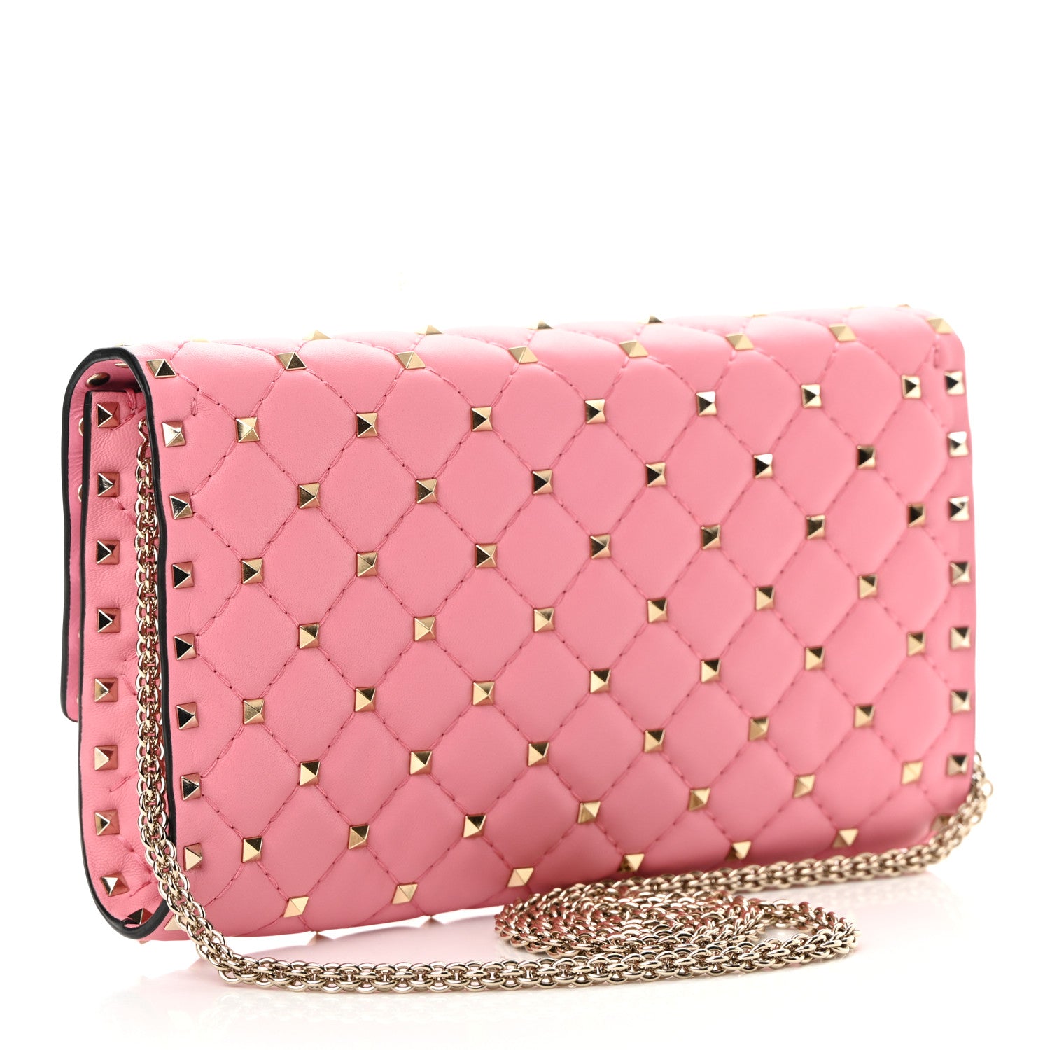 Valentino Garavani Nappa Rockstud Spike Wallet On Chain Paradise Rose 2 of 11