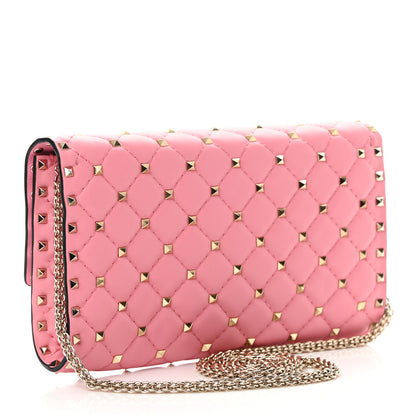 Valentino Garavani Nappa Rockstud Spike Wallet On Chain Paradise Rose 2 of 11