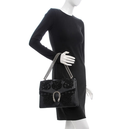 Gucci Calfskin Embroidered Medium Dionysus Shoulder Bag Black 2 of 9
