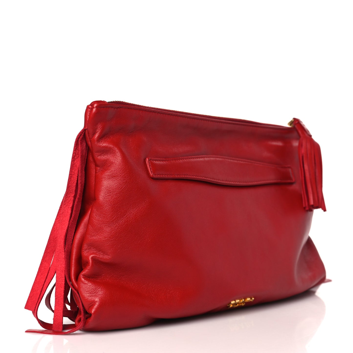 City Calfskin Fringe Clutch Rosso