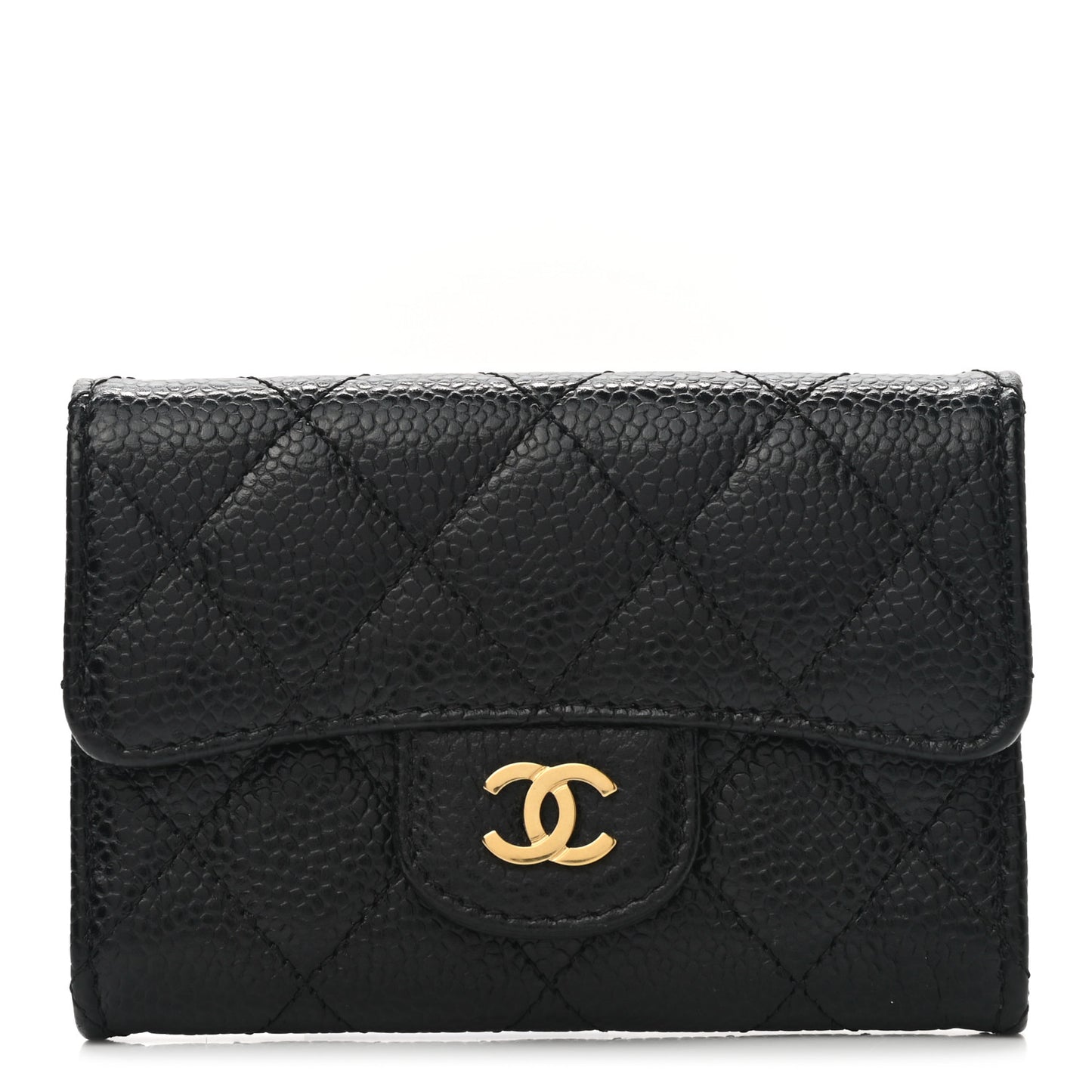 Caviar Quilted Flap Card Holder Black