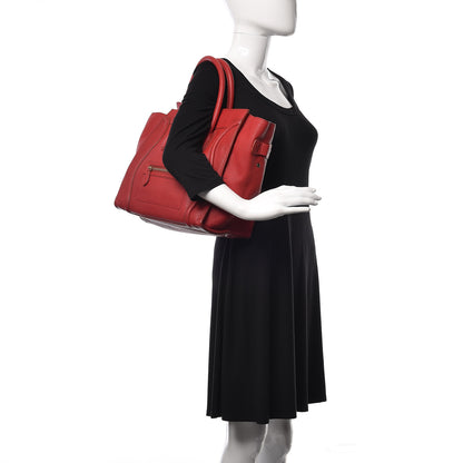 Celine Drummed Calfskin Mini Luggage Red 2 of 16