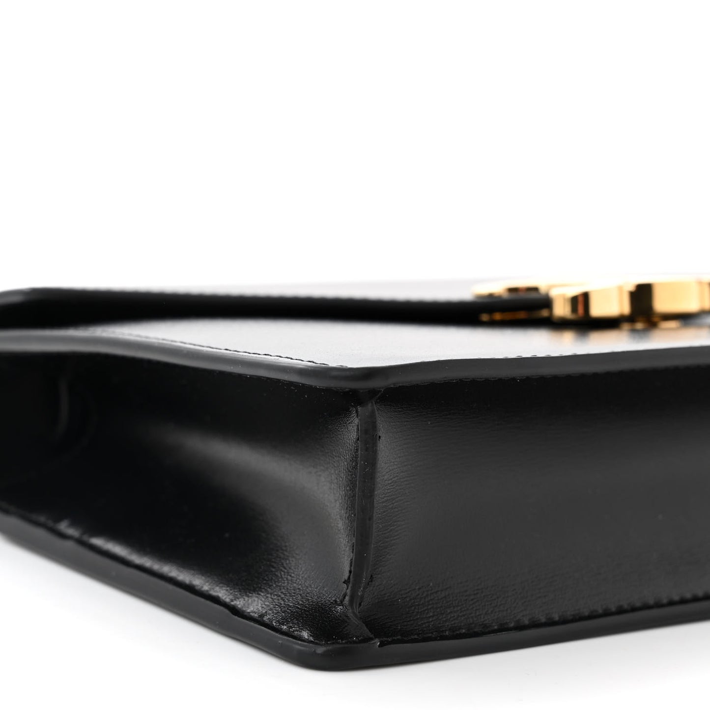 Shiny Calfskin Triomphe Margo Wallet on Chain Black