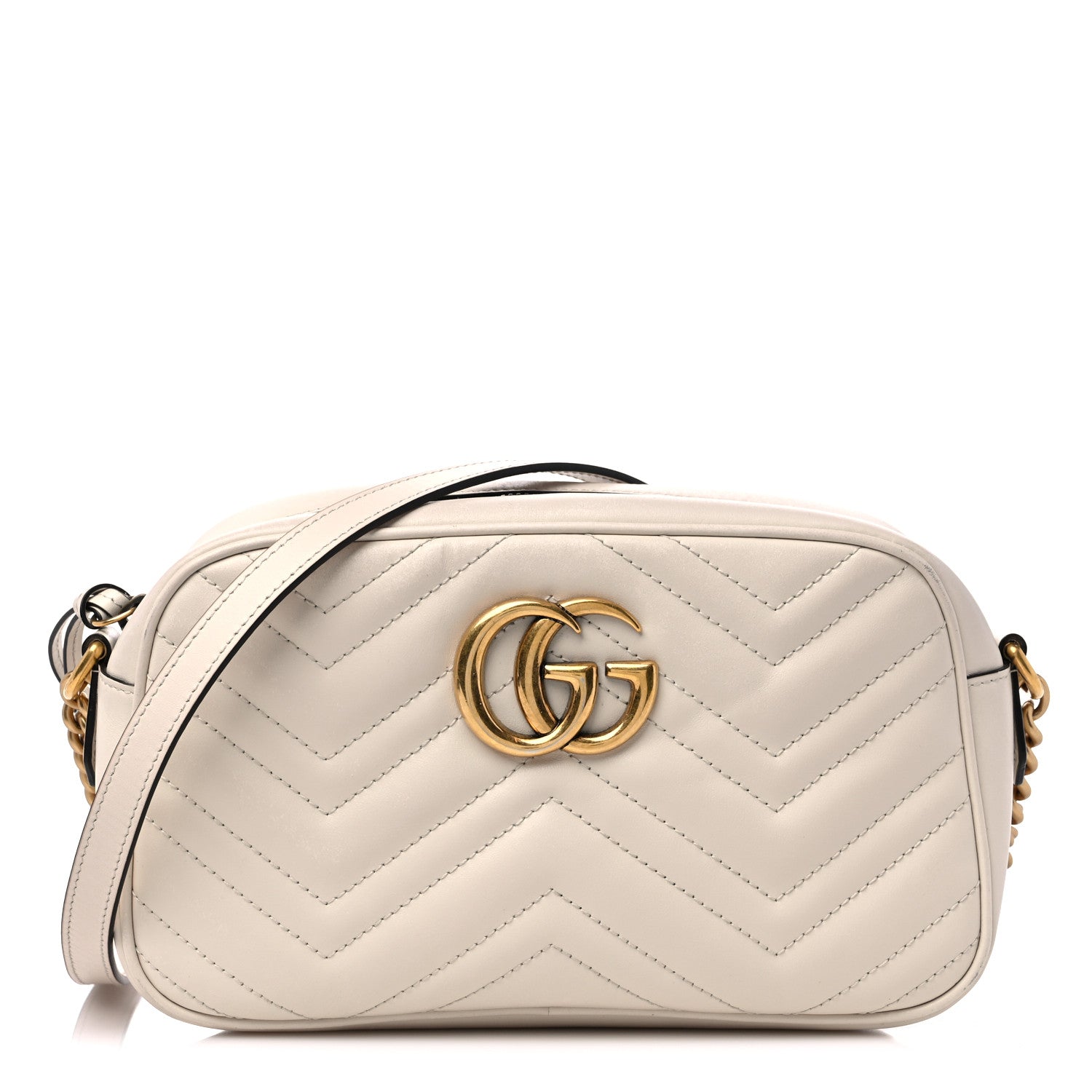 Gucci Calfskin Matelasse Small GG Marmont Chain Shoulder Bag White 1 of 17