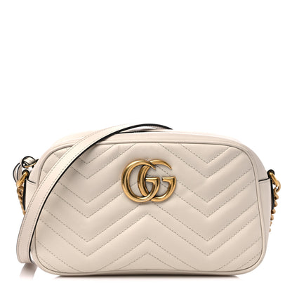 Gucci Calfskin Matelasse Small GG Marmont Chain Shoulder Bag White 1 of 17