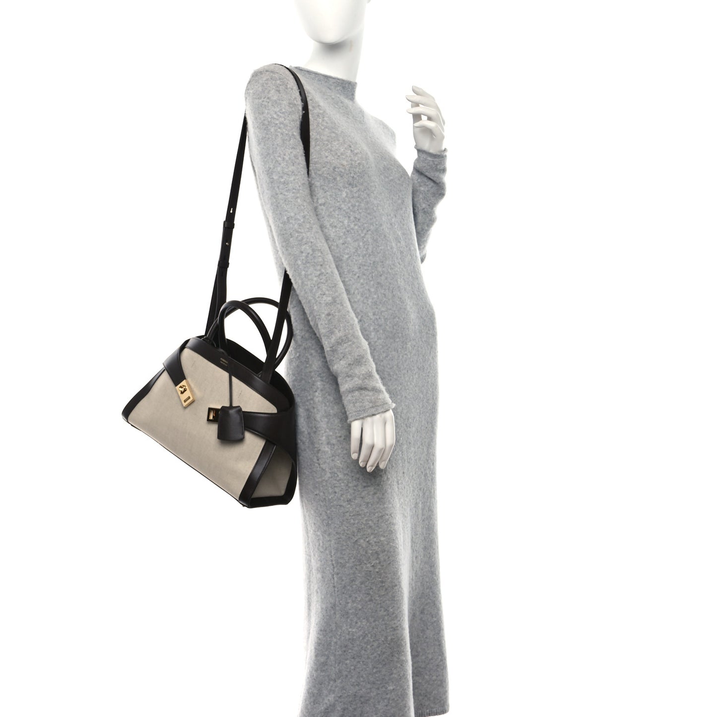 Calfskin Canvas Medium Hug Bag Natural Testa Di Moro