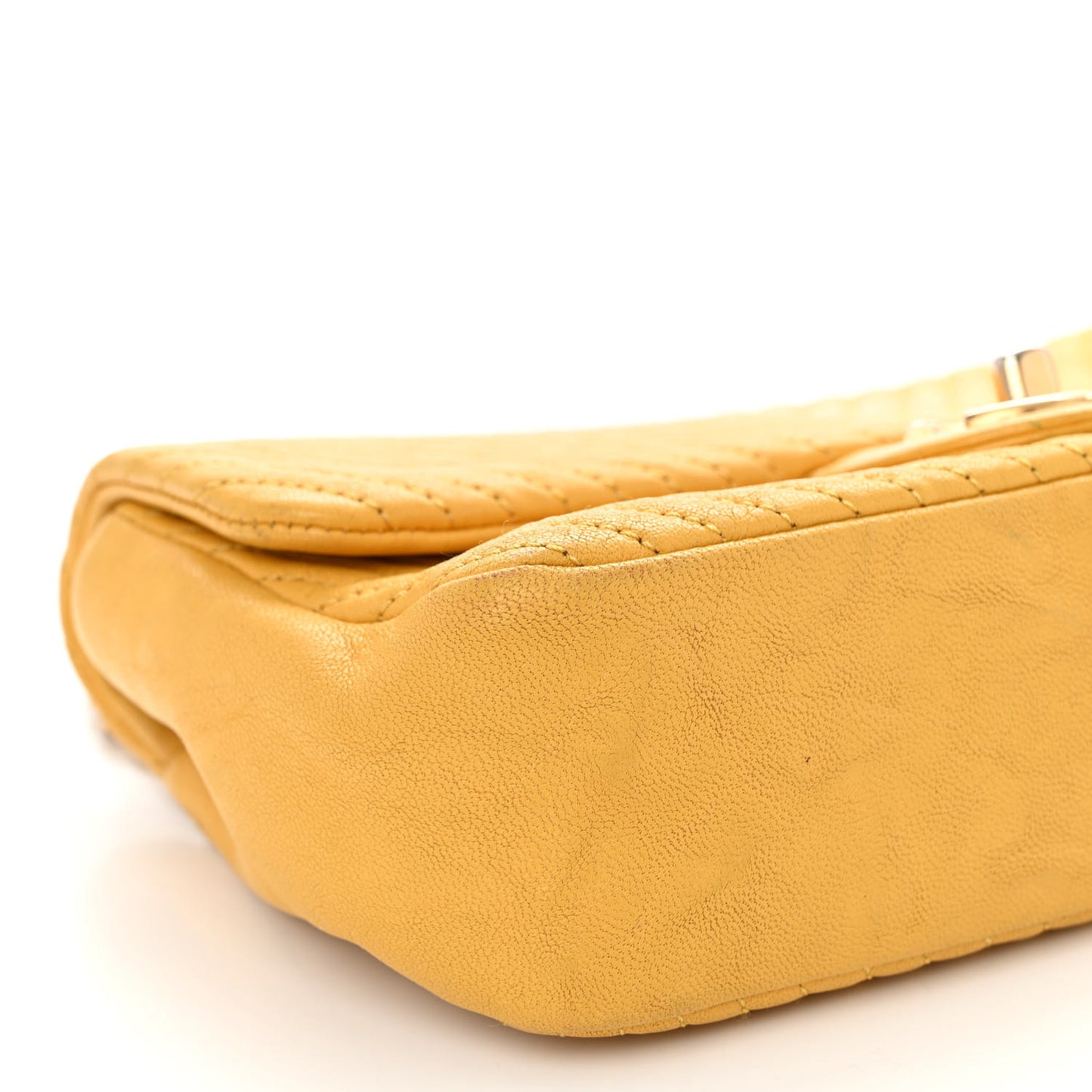 Calfskin Chevron Quilted Small Surpique Flap Yellow