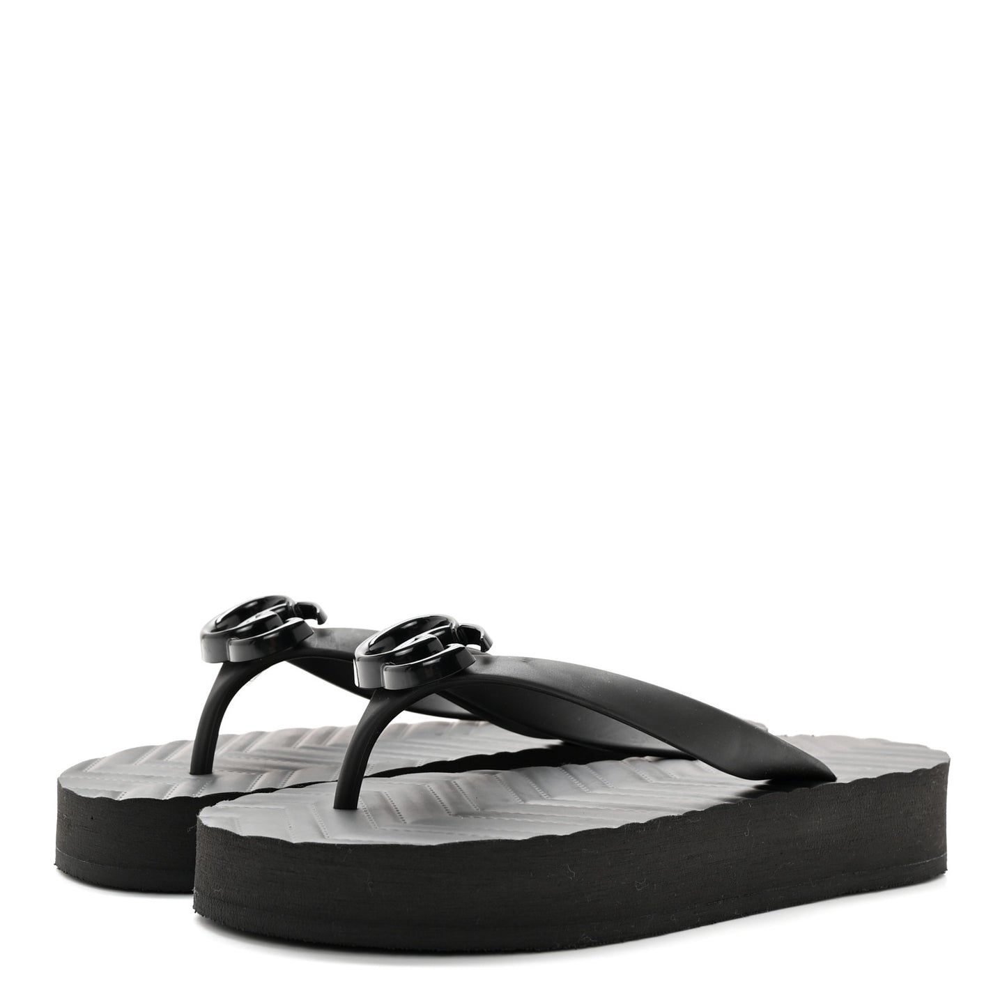 Rubber Chevron Womens GG Thong Sandals 35 Black