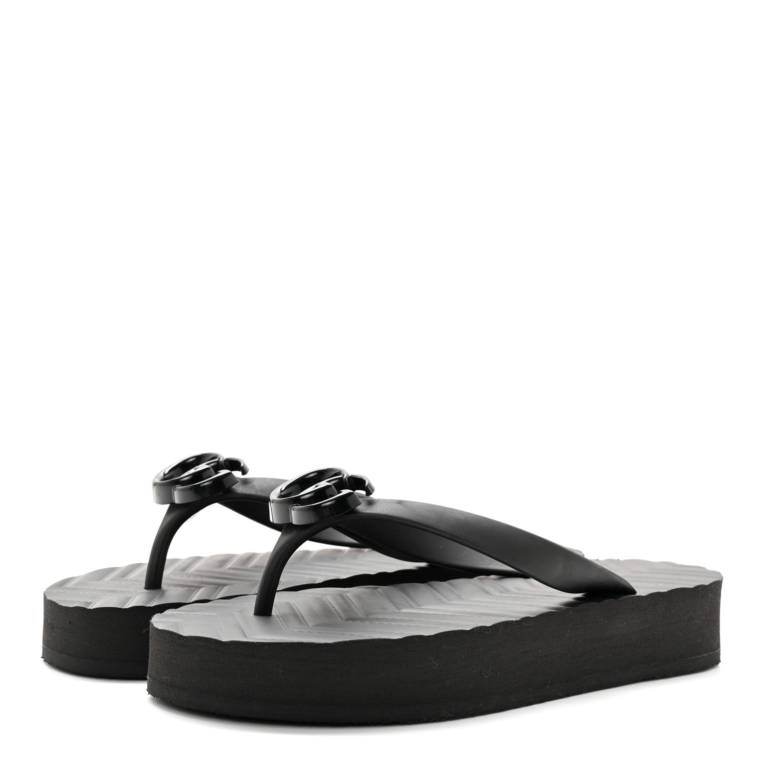 Gucci Rubber Chevron Womens GG Thong Sandals 35 Black 3 of 8