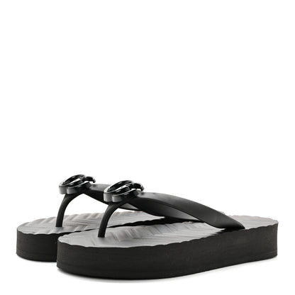 Gucci Rubber Chevron Womens GG Thong Sandals 35 Black 3 of 8