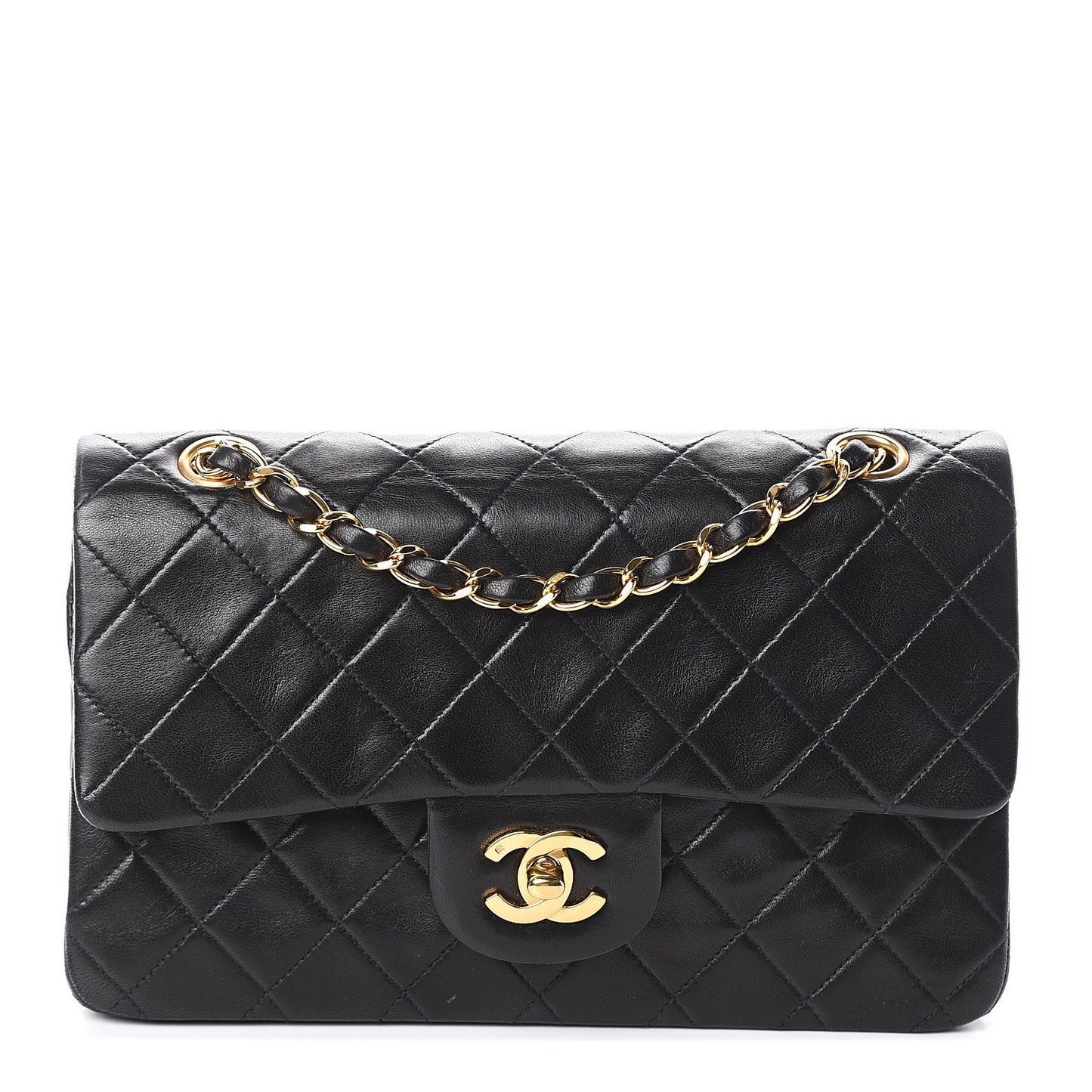 Lambskin Quilted Small Double Flap Black