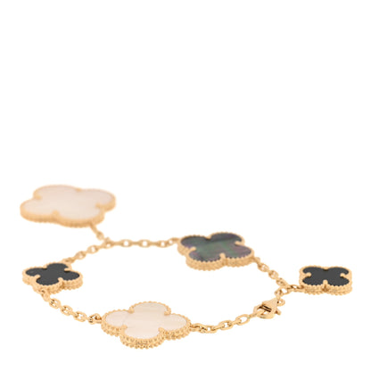 Van Cleef & Arpels 18K Yellow Gold Grey Mother of Pearl Black Onyx 5 Motifs Magic Alhambra Bracelet 2 of 4