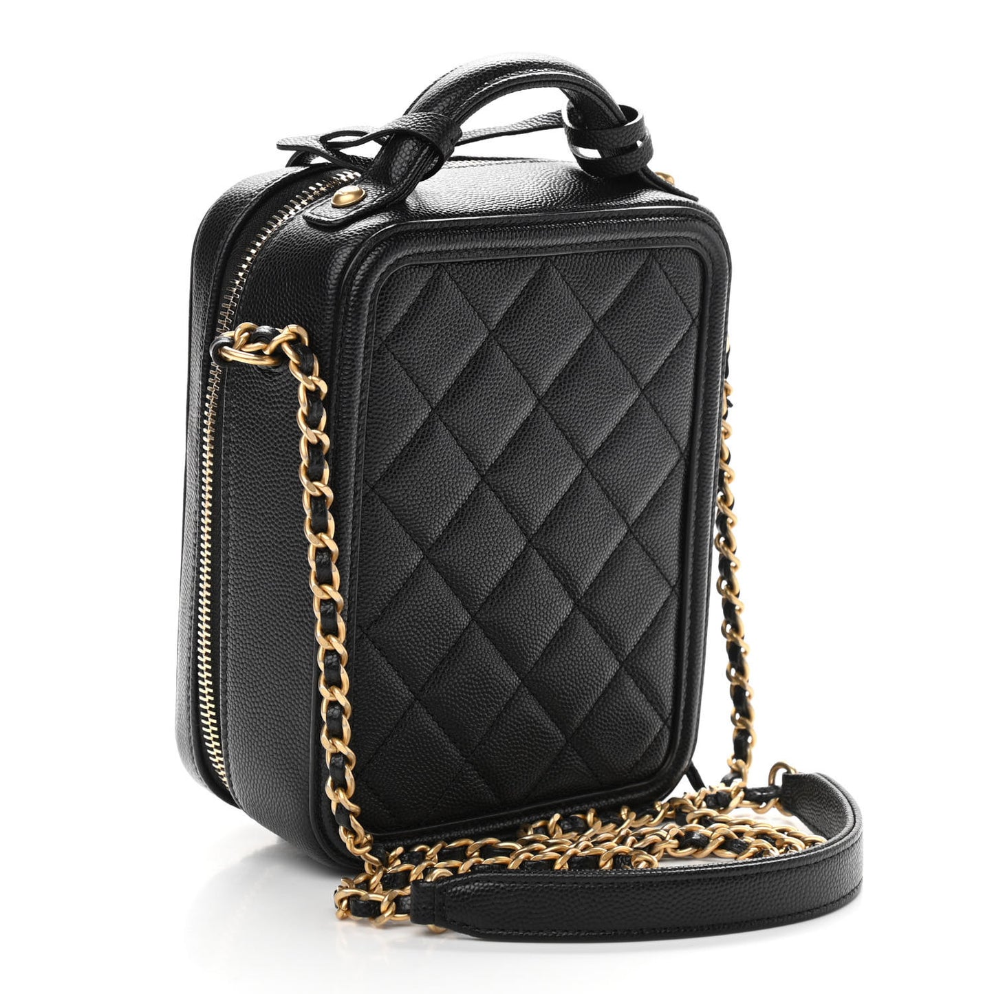 Caviar Quilted CC North South Filigree Vanity Case Black