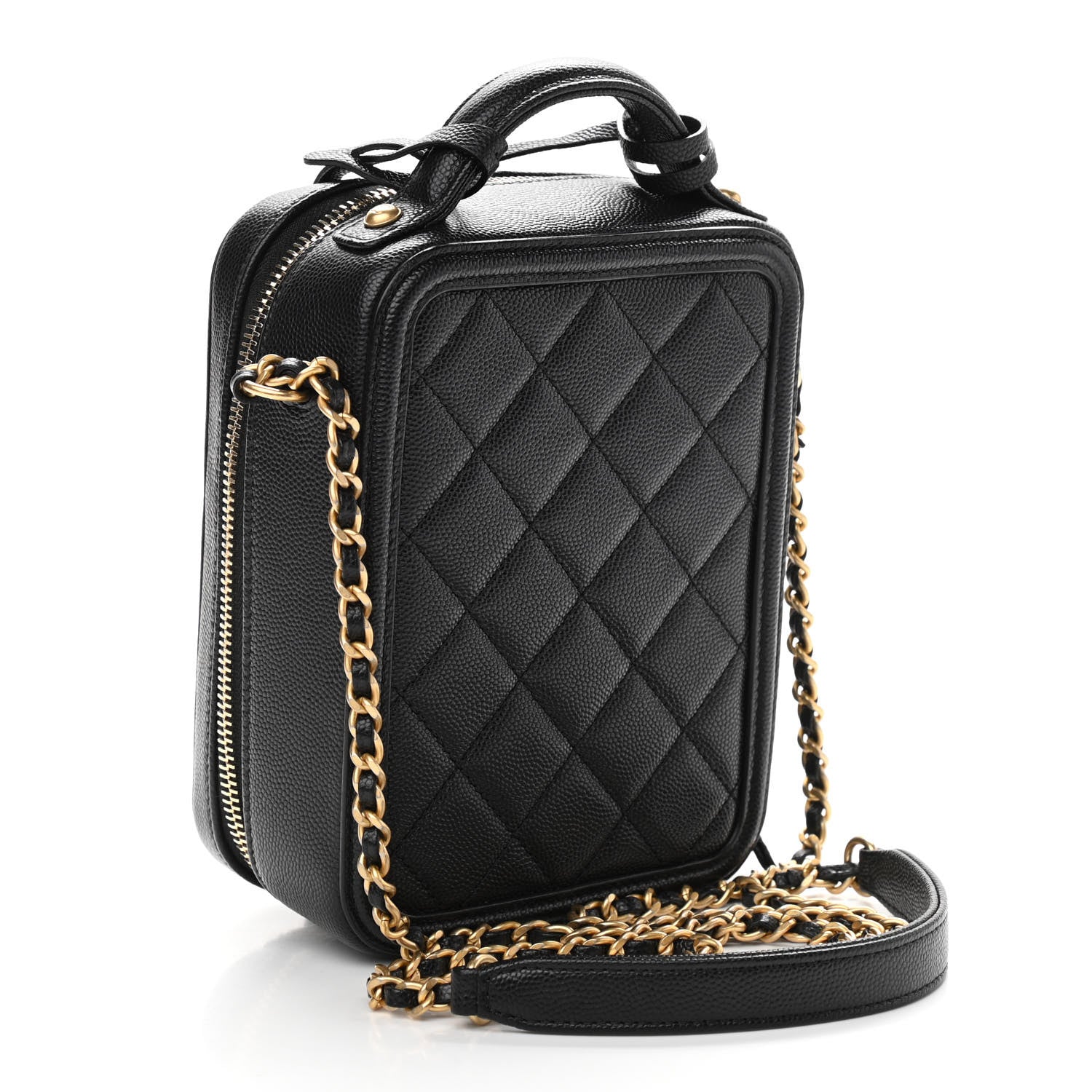 Chanel Caviar Quilted CC North South Filigree Vanity Case Black 3 of 11