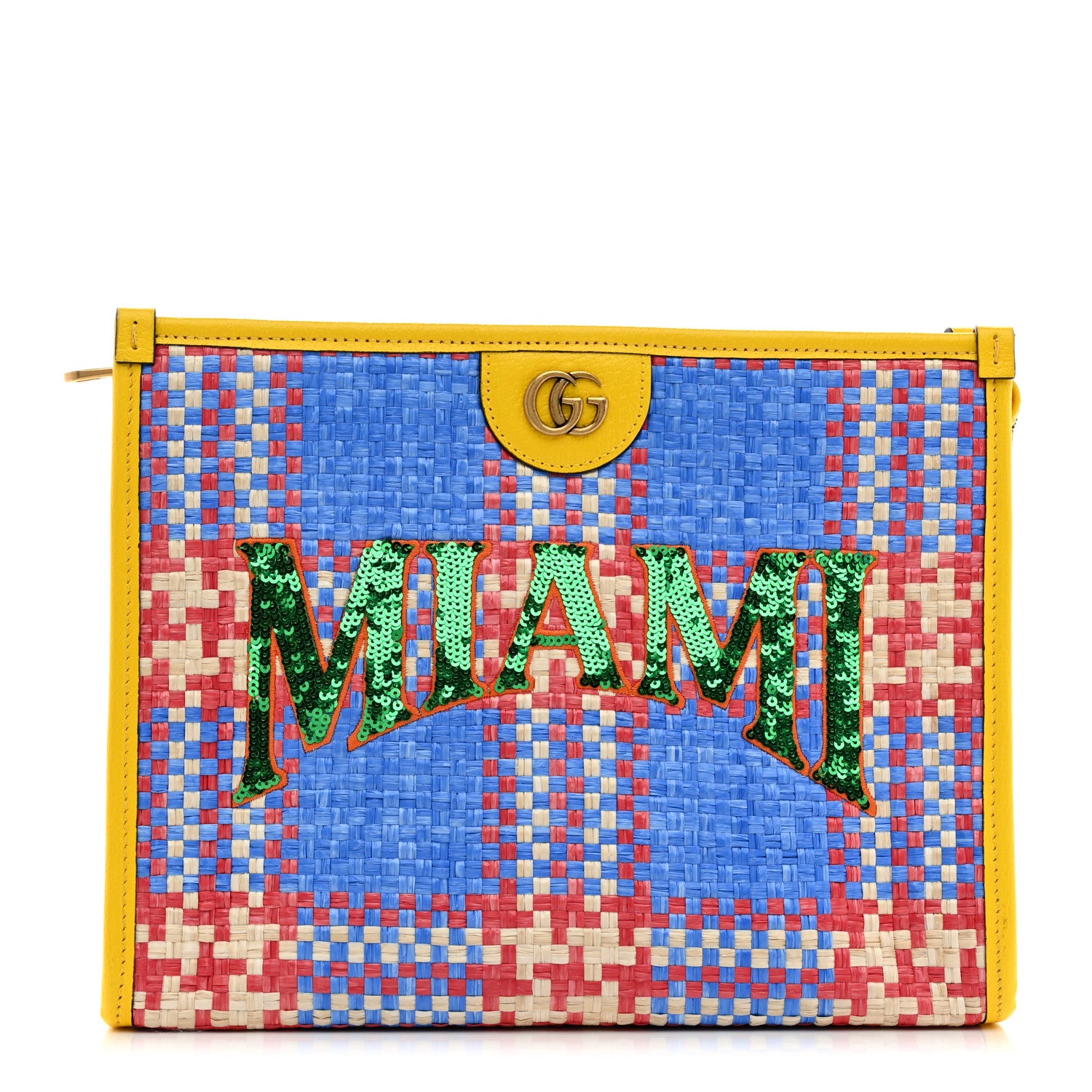 Gucci Raffia Sequins Miami Beauty Case Light Blue Red Multicolor 1 of 7