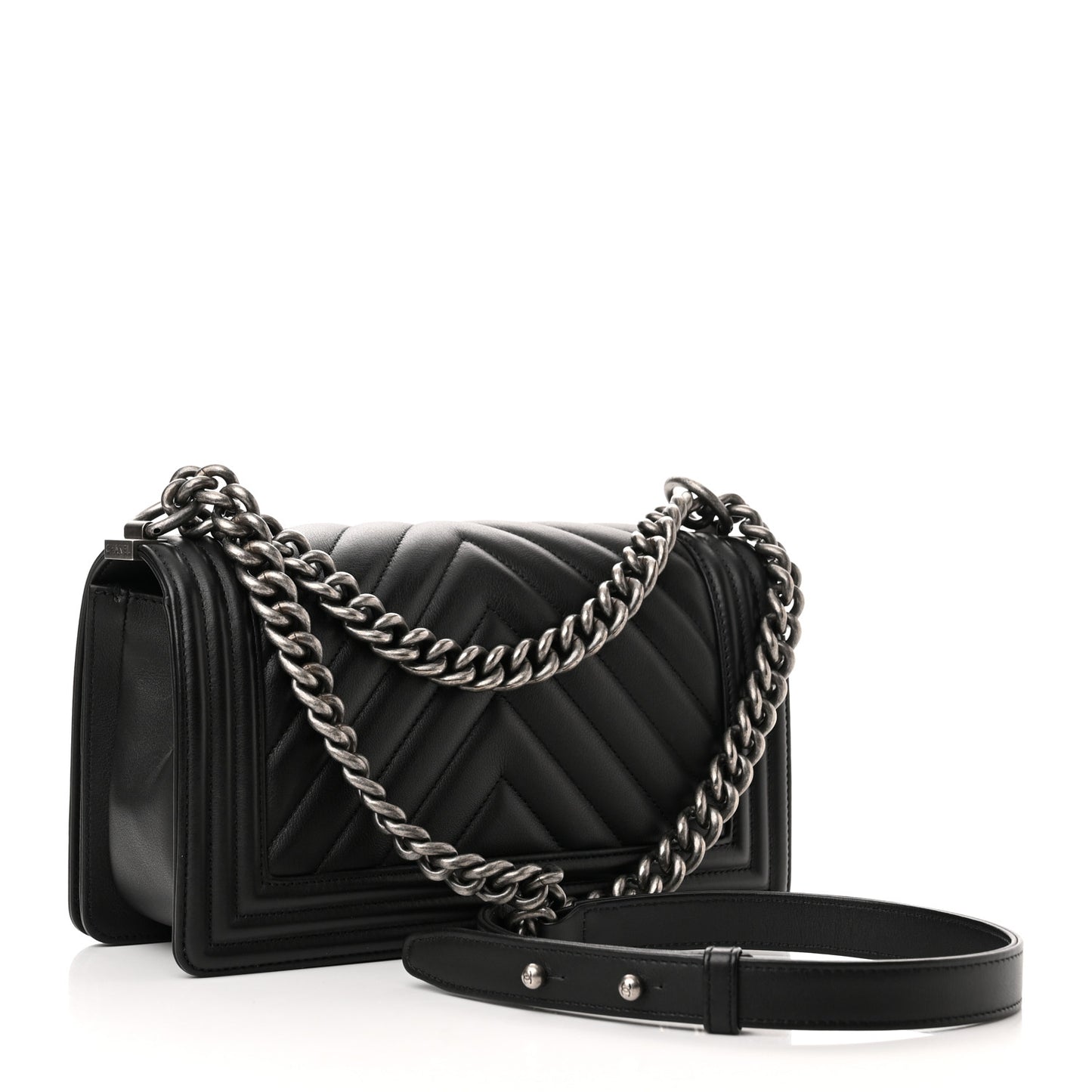 Lambskin Chevron Quilted Medium Boy Flap Black