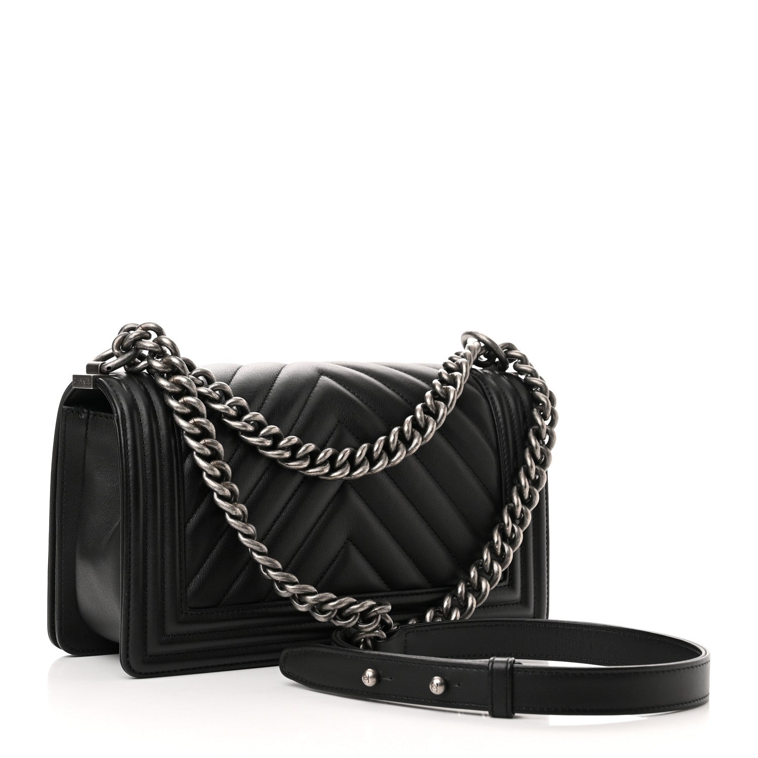 Chanel Lambskin Chevron Quilted Medium Boy Flap Black 3 of 11