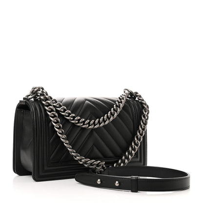 Chanel Lambskin Chevron Quilted Medium Boy Flap Black 3 of 11