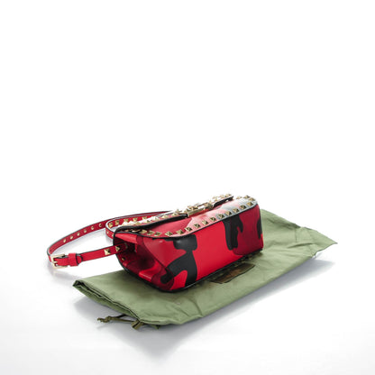 Valentino Garavani Nappa Canvas Camouflage Mini Rockstud Flap Saddle Crossbody Bag Red 4 of 7