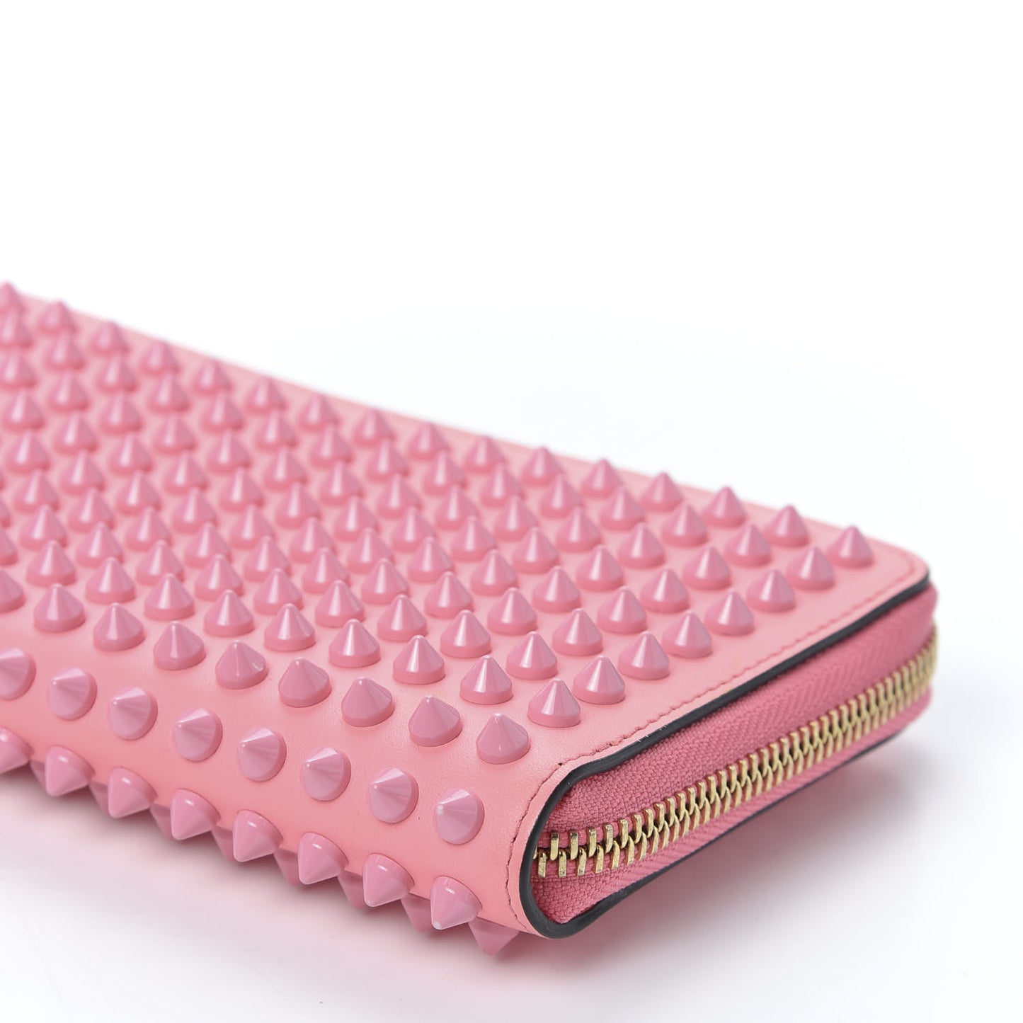 Calfskin Panettone Spiked Zip Around Wallet Pink
