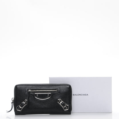 Balenciaga Chevre Silver Metallic Edge Hardware Zip Around Wallet Black 8 of 8