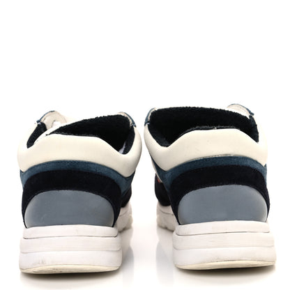 Chanel Nylon Calfskin Suede CC Womens Sneakers 38.5 Navy White Orange 6 of 12