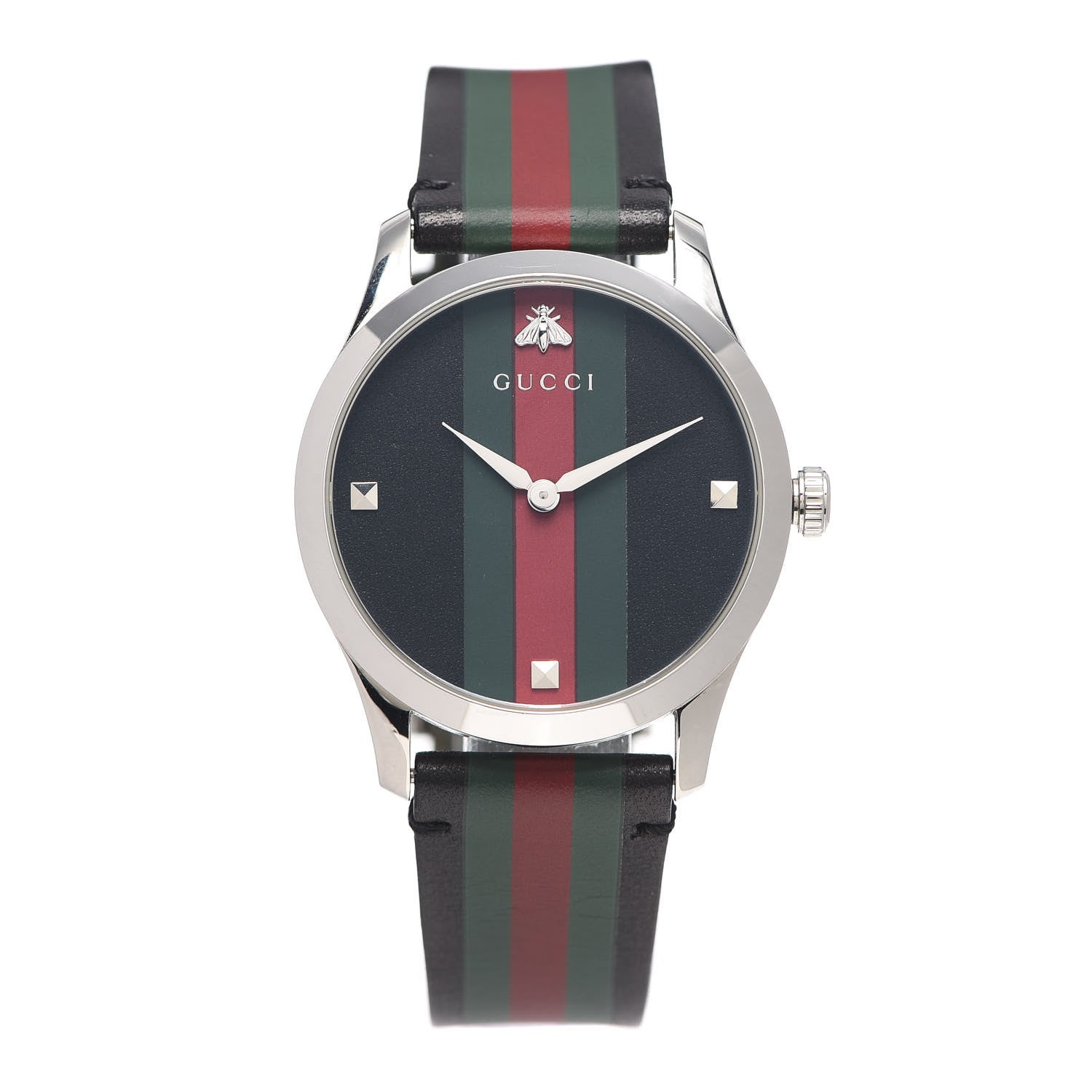 Gucci Stainless Steel Calfskin 38mm G-Timeless Stripe Web Quartz Watch Black 1 of 5