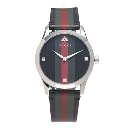 Gucci Stainless Steel Calfskin 38mm G-Timeless Stripe Web Quartz Watch Black 1 of 5