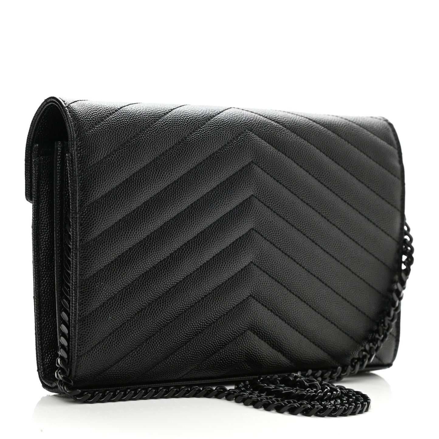 Grain De Poudre Matelasse Chevron Monogram Chain Wallet Black