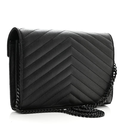 Saint Laurent Grain De Poudre Matelasse Chevron Monogram Chain Wallet Black 3 of 10