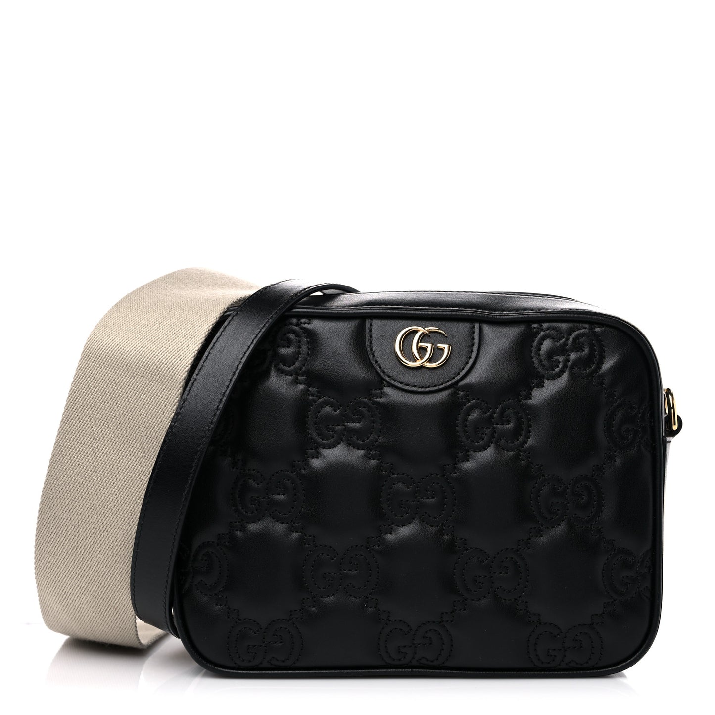Calfskin GG Matelasse Shoulder Bag Black Natural