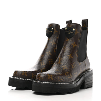 Louis Vuitton Patent Monogram LV Beaubourg Ankle Boots 35 Black 3 of 9