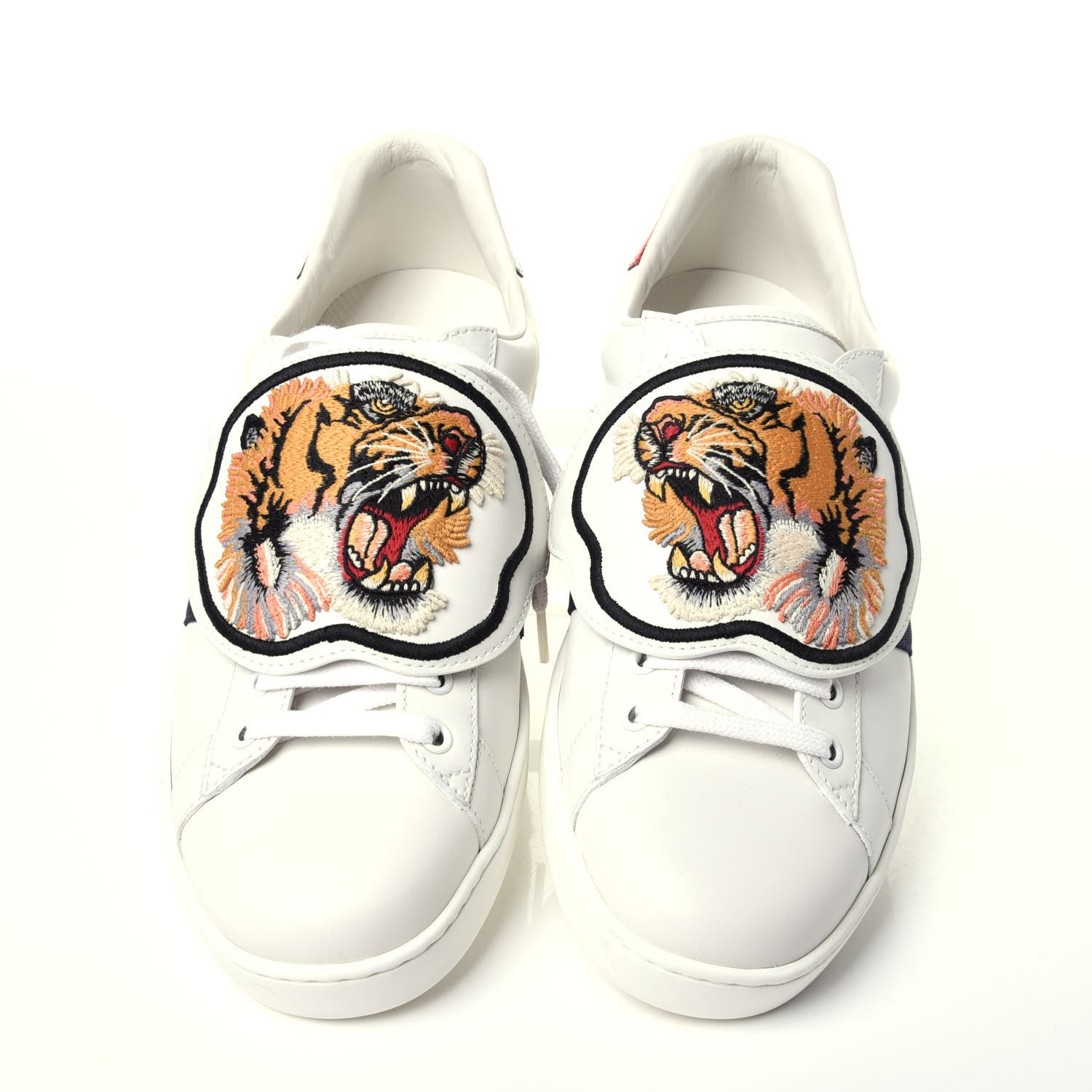 Gucci Calfskin Ayers Web Tiger Embroidered Mens Ace Sneakers 8.5 White 5 of 15