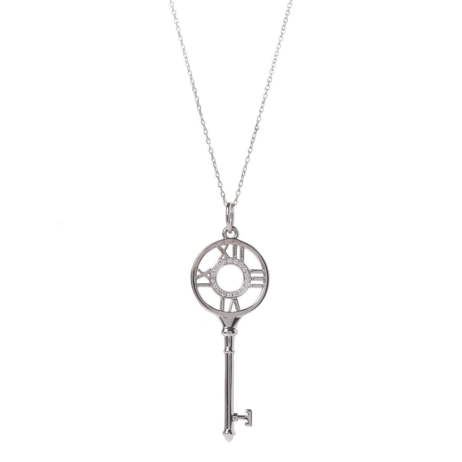 Tiffany 18K White Gold Diamond Atlas Key Pendant Necklace 4 of 7