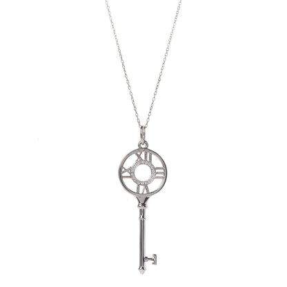 Tiffany 18K White Gold Diamond Atlas Key Pendant Necklace 4 of 7