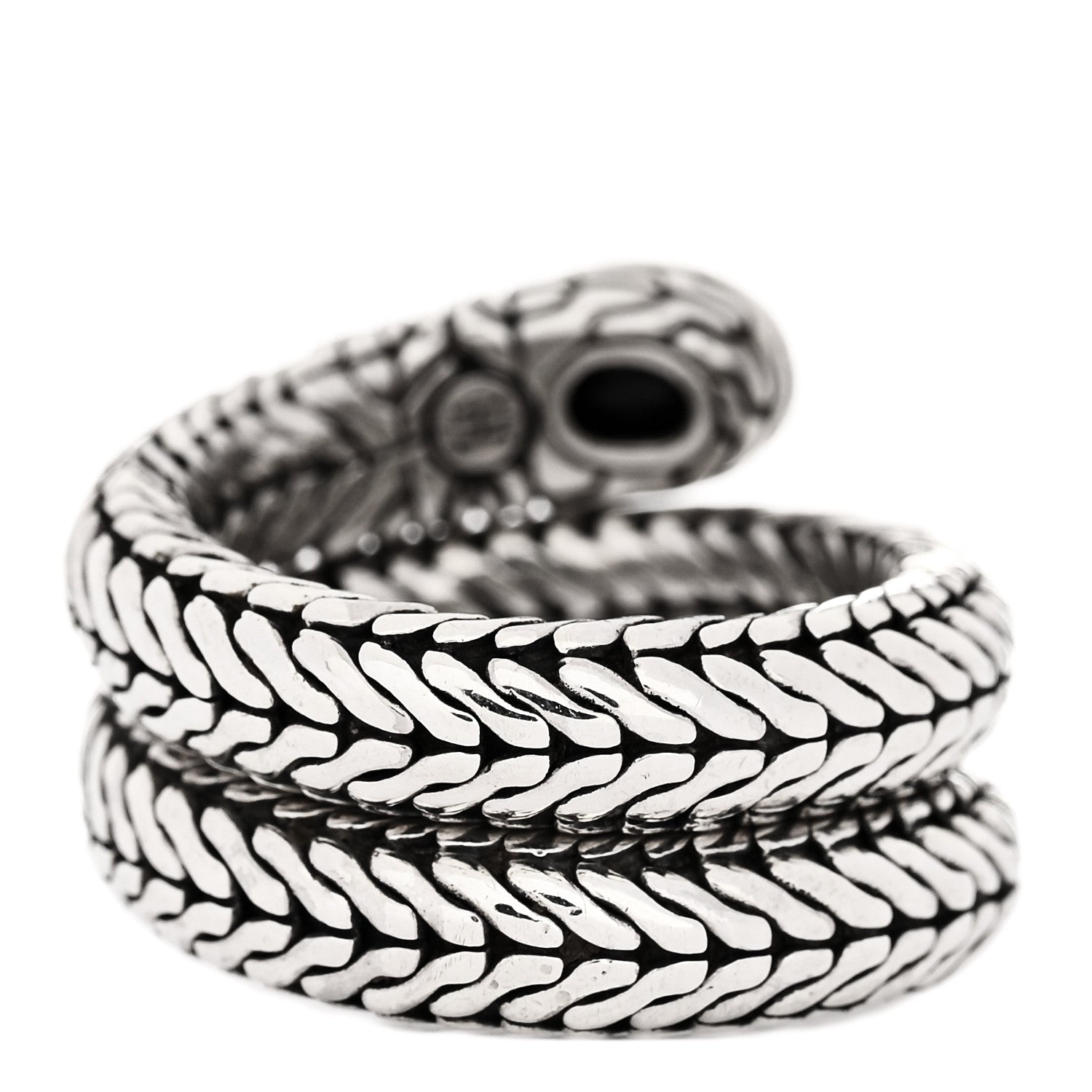 John Hardy Sterling Silver Black Onyx Batu Coil Ring 54 7 3 of 5