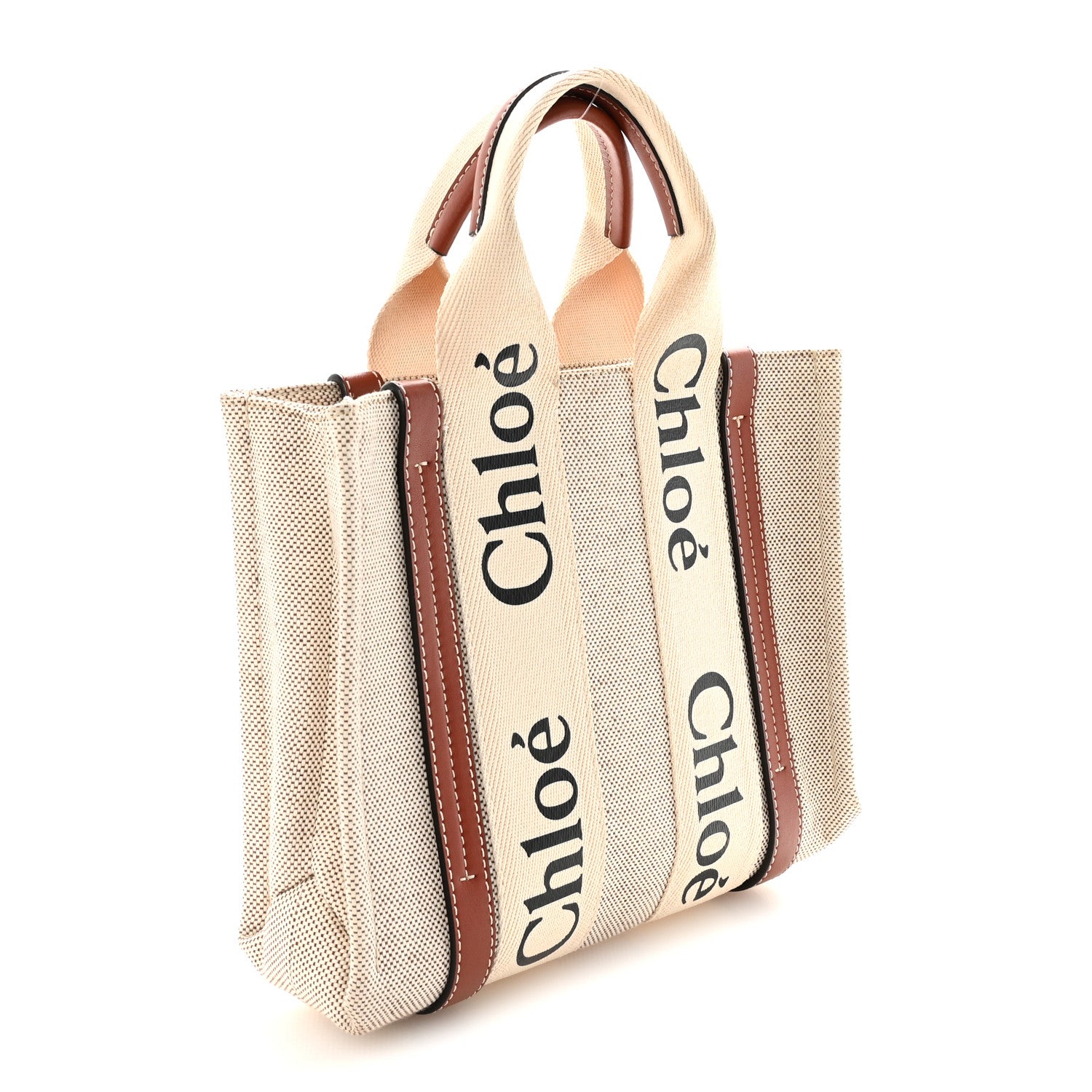 Chloe Cotton Calfskin Small Woody Ribbon Tote  White Brown 3 of 10