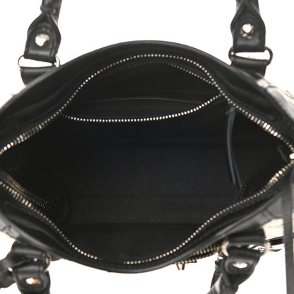 Balenciaga Canvas Satin Calfskin Diagonal Allover Logo Print Classic Silver Hardware Mini City Natural Black 5 of 10
