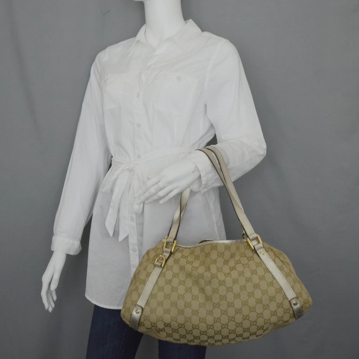 Gucci Monogram Medium Abbey Shoulder Bag Metallic 2 of 12