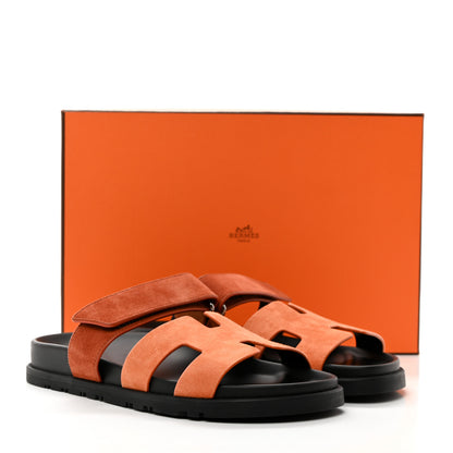 Hermes Suede Goatskin Womens Chypre Sandals 37 Rose Bois De Santal Rouge De Turin 9 of 9