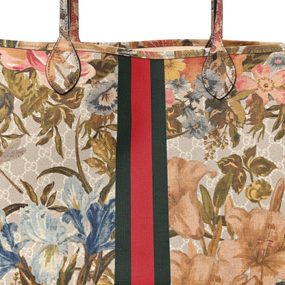 Gucci GG Supreme Monogram Water Flora Web Large Ophidia Tote Beige White Multicolor 9 of 12